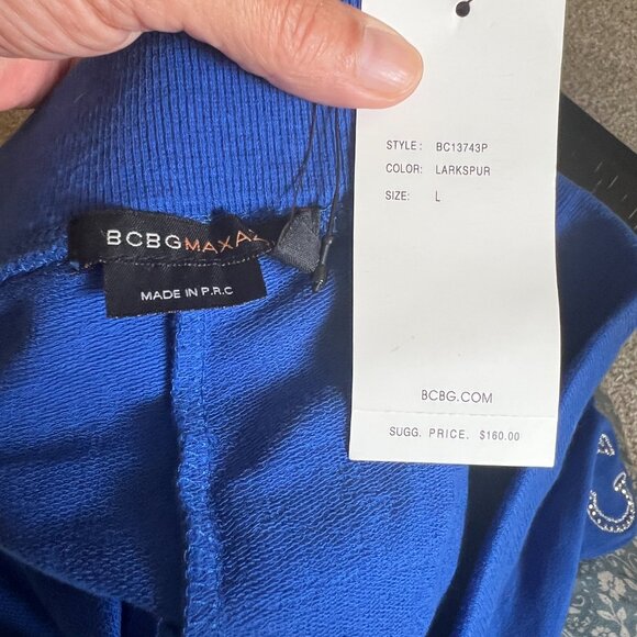 BCBG Paris Women's Blue Rhinestone Embellished Athleisure Track Pants -Large NWT - Picture 7 of 8